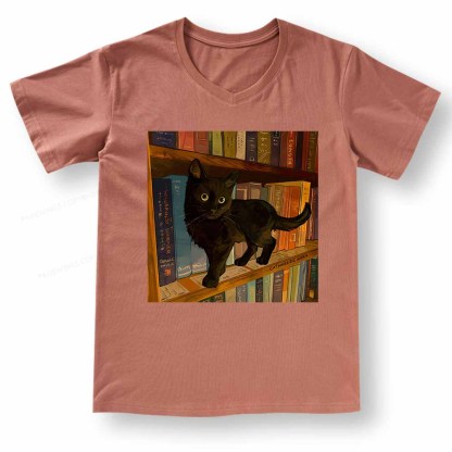 Pagewings  Little Library Cat V-neck T-shirt