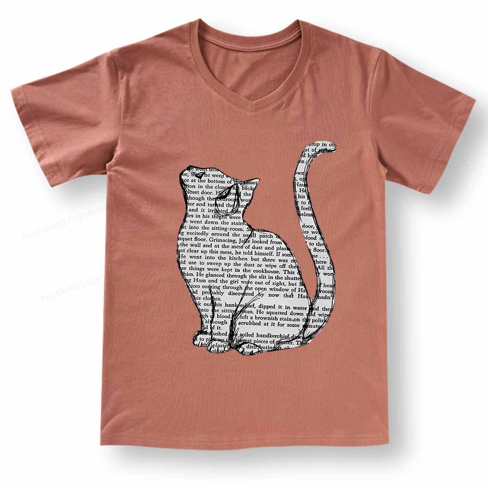 Pagewings Lots Of Books And Cute Cats V-neck T-shirt
