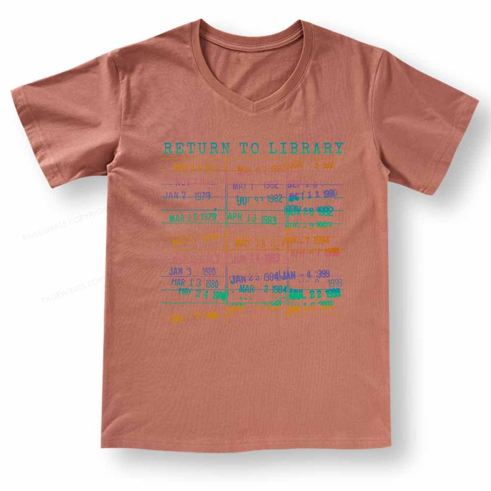 Pagewings Vintage Library Rainbow V-neck T-shirt