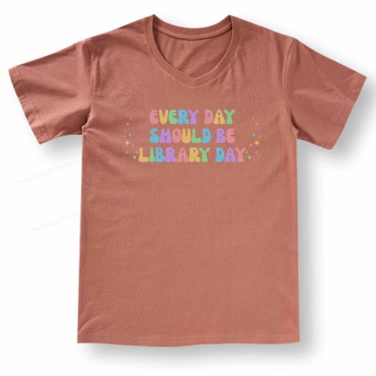 Pagewings Every Day Should Be Library Day V-neck T-shirt