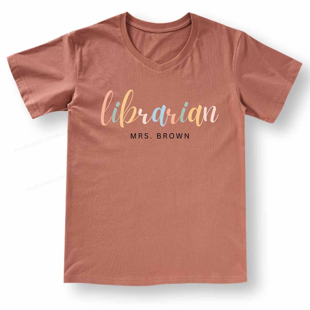 Pagewings Vintage Library Rainbow V-neck T-shirt