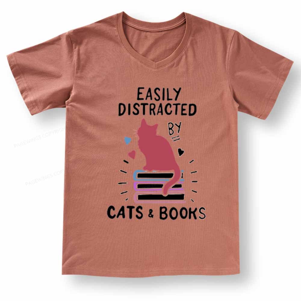 Pagewings Book Fun Cat Book Funny V-neck T-shirt 