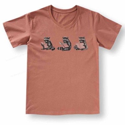 Pagewings Funny Raccoon Bookish Gift V-neck T-shirt