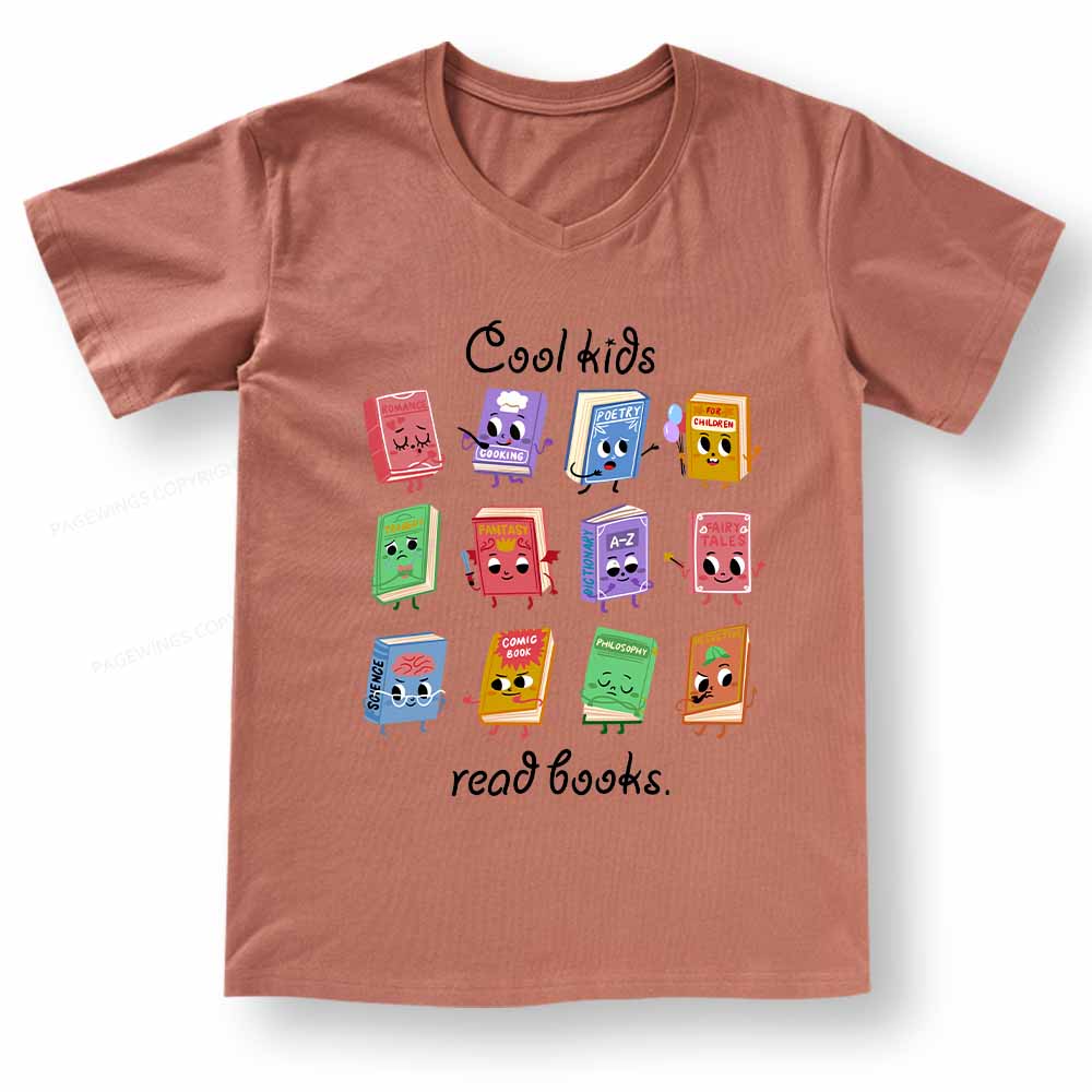 PagewingsCool Kids Read Books Gift V-neck T-shirt