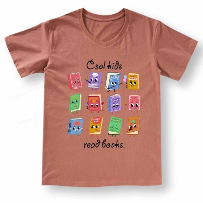 PagewingsCool Kids Read Books Gift V-neck T-shirt