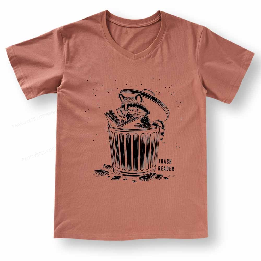 Pagewings Trash Reader Raccoon - Book Quote V-neck T-shirt