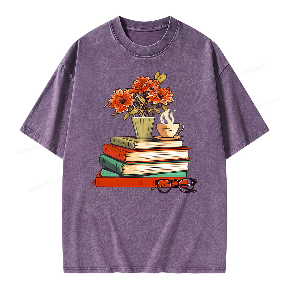 Pagewings Flowers And Some Books Unisex Washed T-shirt