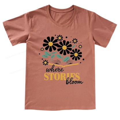 Pagewings Where Stories Bloom V-neck T-shirt