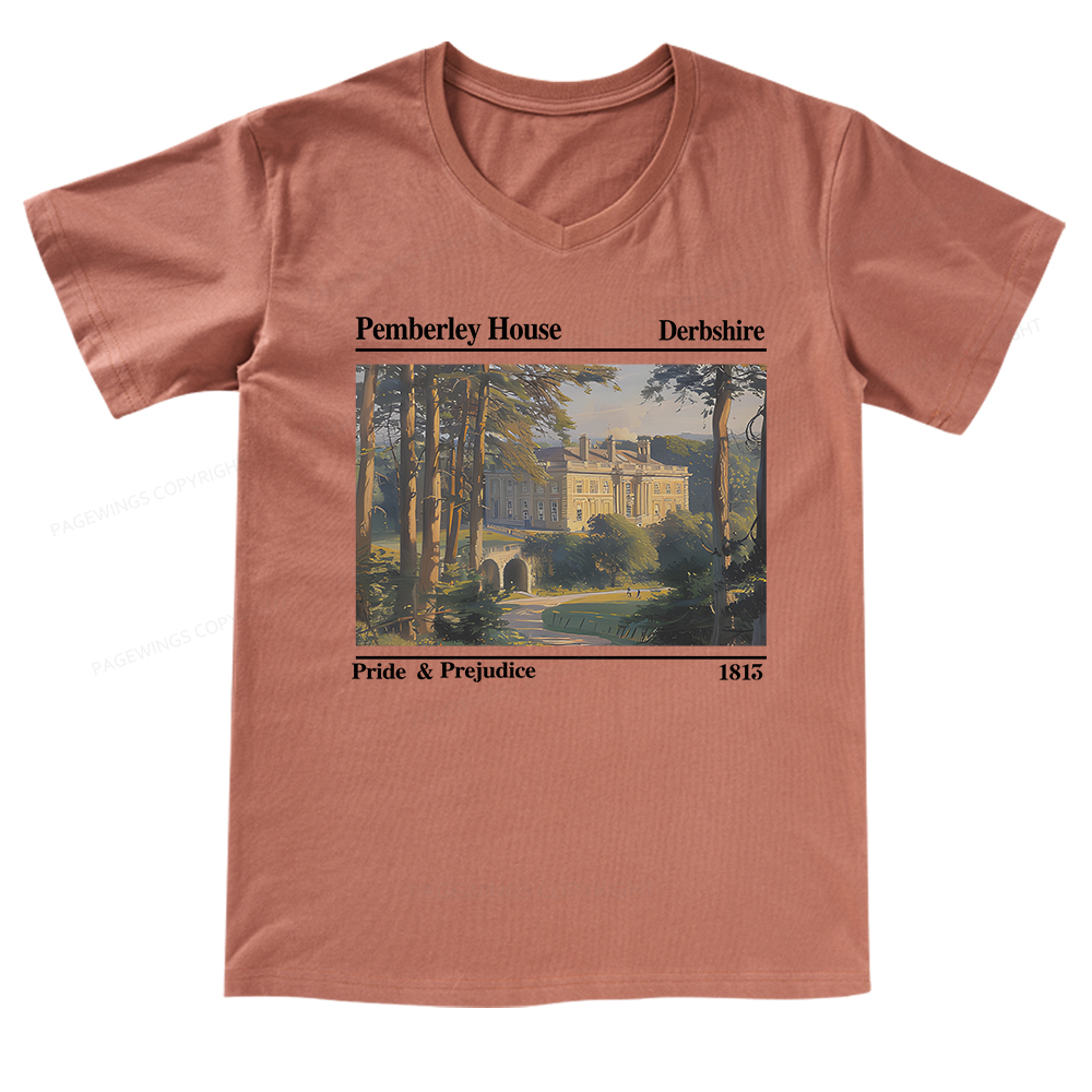 Pagewings Pride and Prejudice Pemberley House V-neck T-shirt