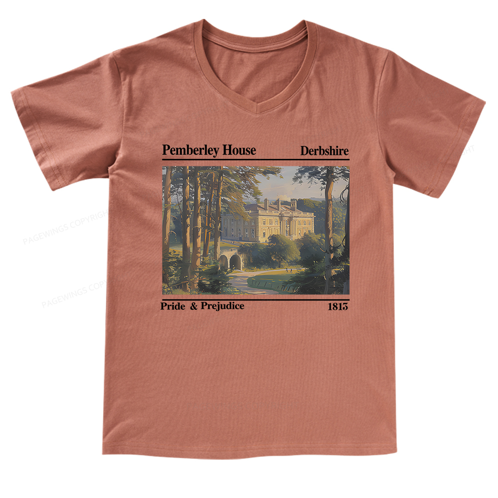 Pagewings Pride and Prejudice Pemberley House V-neck T-shirt