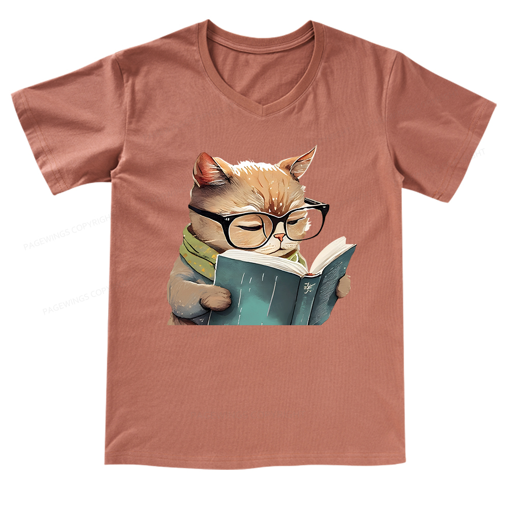 Pagewings Animals Reading Books V-neck T-shirt