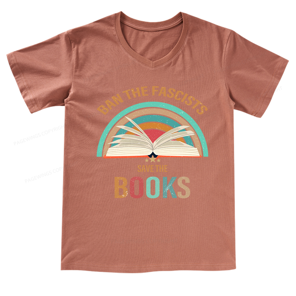 Pagewings Ban The Fascists Save The Book V-neck T-shirt 