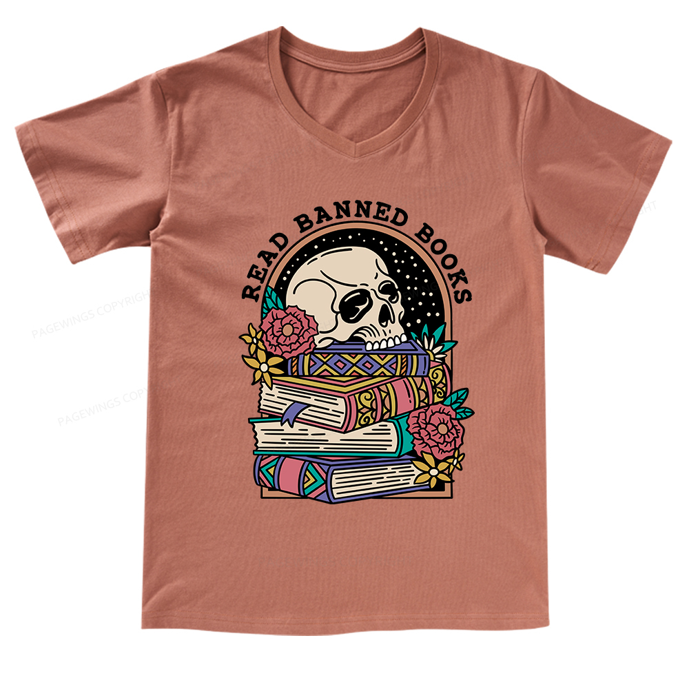 Pagewings Read Banned Book Floral V-neck T-shirt 