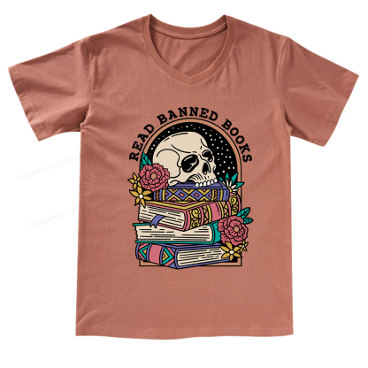 Pagewings Read Banned Book Floral V-neck T-shirt 