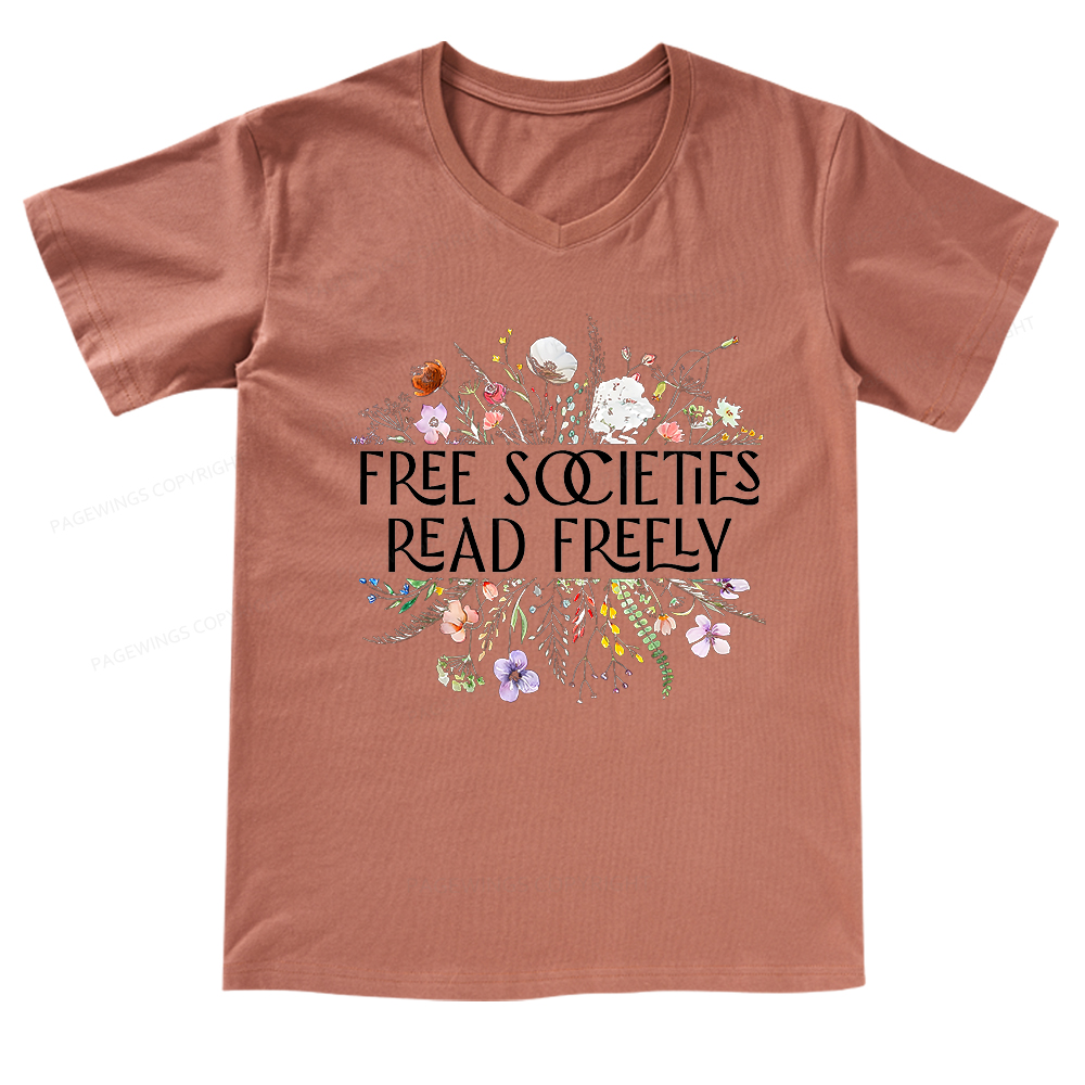 Pagewings Free Societies Read Freely V-neck T-shirt