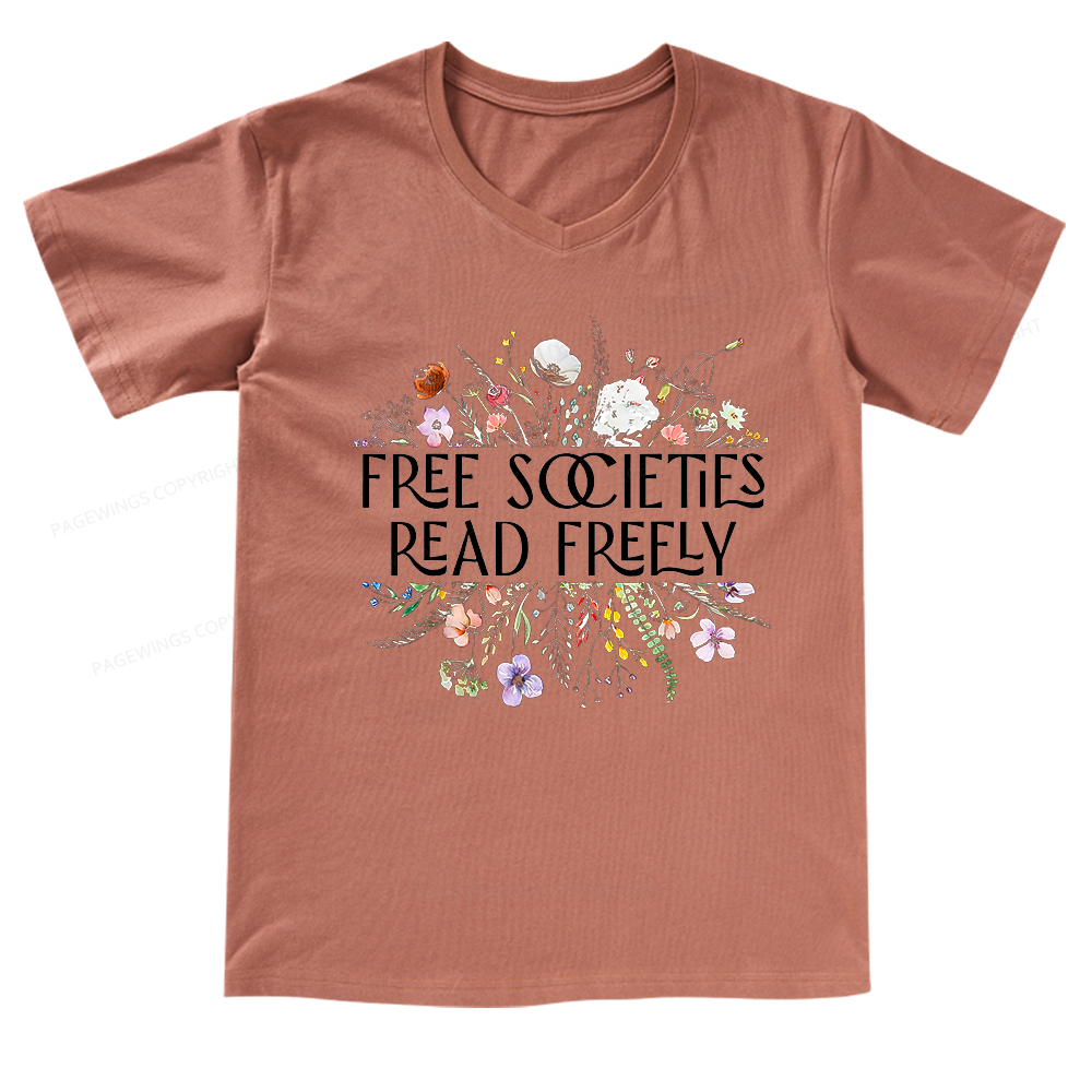 Pagewings Free Societies Read Freely V-neck T-shirt
