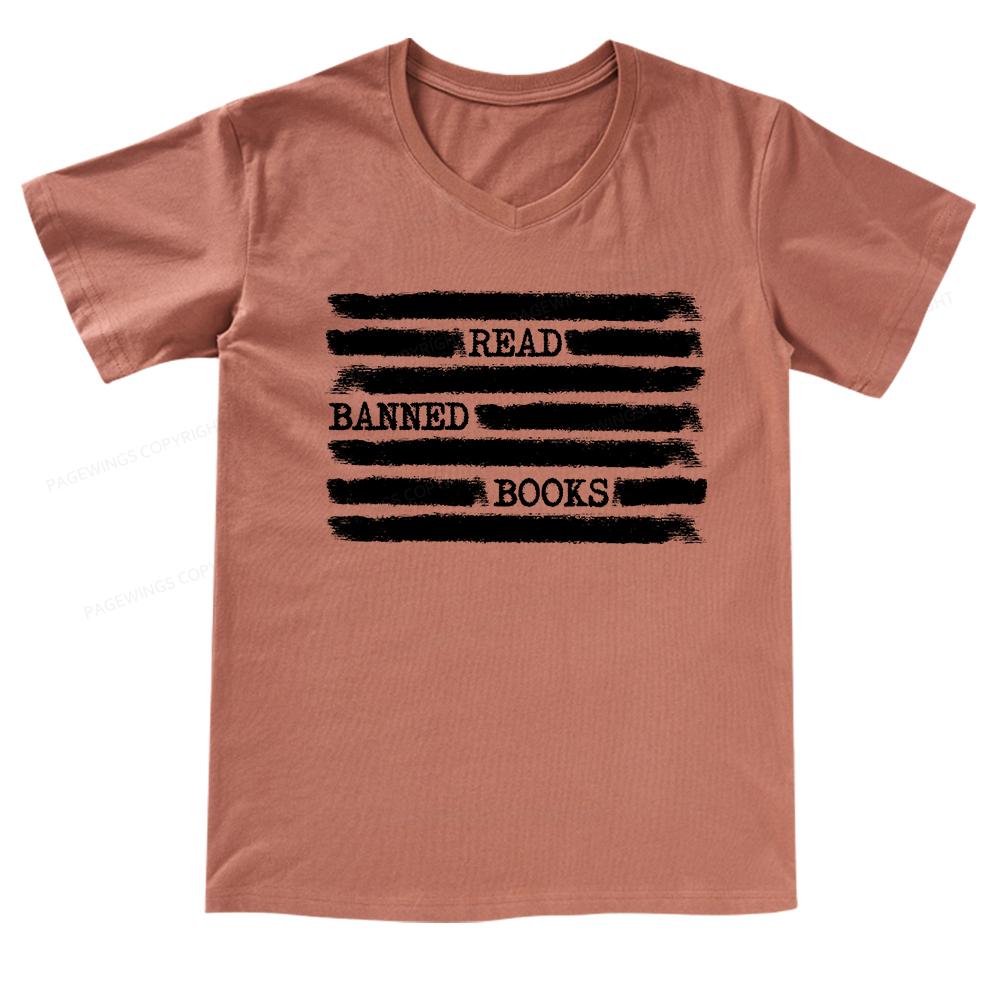 Pagewings Read Banned Books Bookworm Librarian T-Shirt V-neck T-shirt