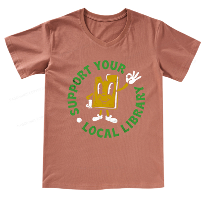 Pagewings Support Your Local Library Adult V-neck T-shirt 