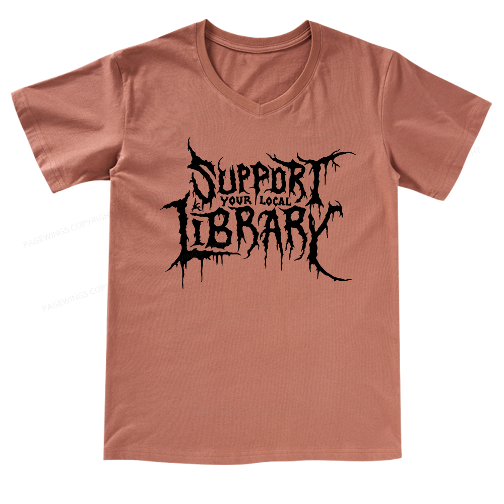Pagewings Support Your Local Library V-neck T-shirt