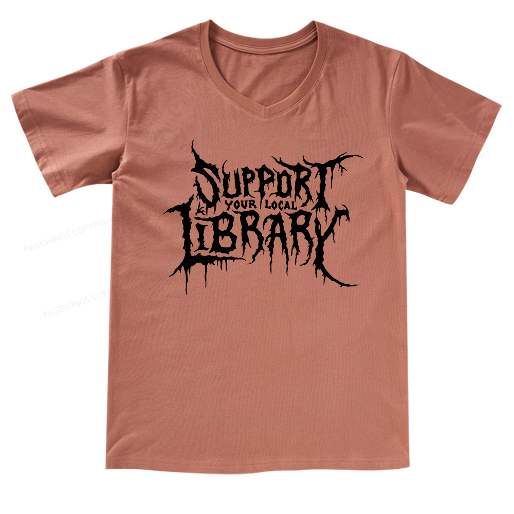 Pagewings Support Your Local Library V-neck T-shirt