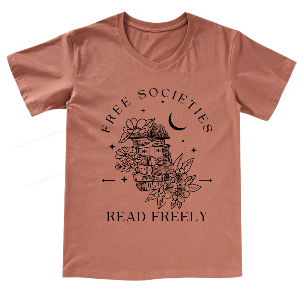 Pagewings Free Societies Read Freely Comfort Colors V-neck T-shirt