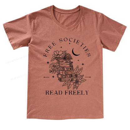 Pagewings Free Societies Read Freely Comfort Colors V-neck T-shirt