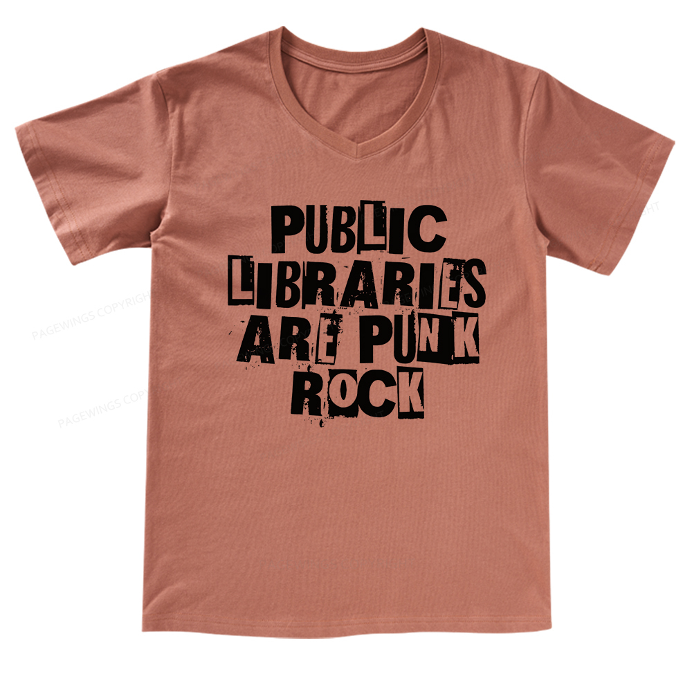Pagewings Public Libraries Are Punk Rock V-neck T-shirt