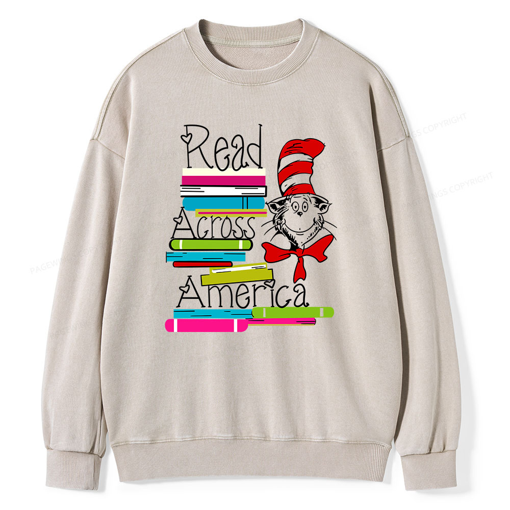 Pagewings Read Across America DTF Transfer, Reading Friends Dr. Seuss Unisex Washed Sweatshirt