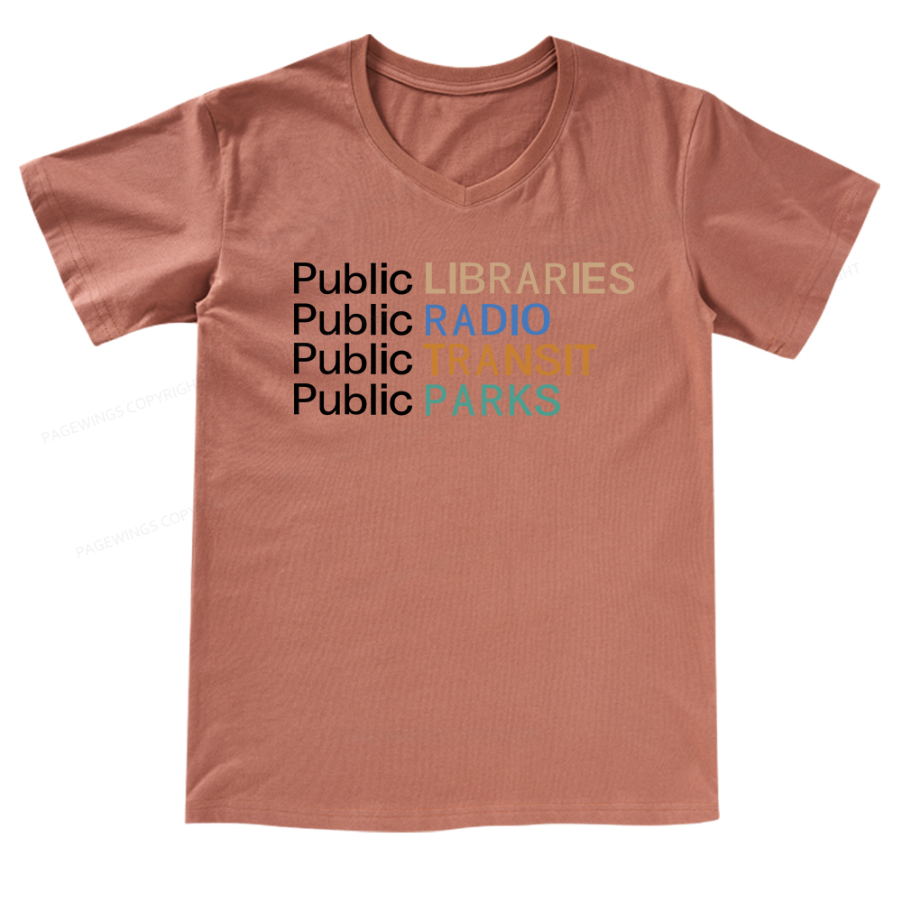 Pagewings Public Libraries Radio Transit Parks V-neck T-shirt