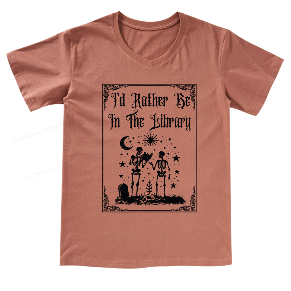 Pagewings I'd Rather Be In The Library V-neck T-shirt