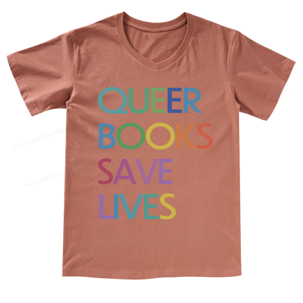 Pagewings Queer Books Save LivesV-neck T-shirt