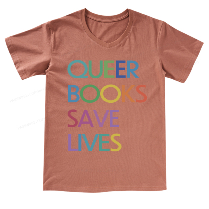 Pagewings Queer Books Save LivesV-neck T-shirt