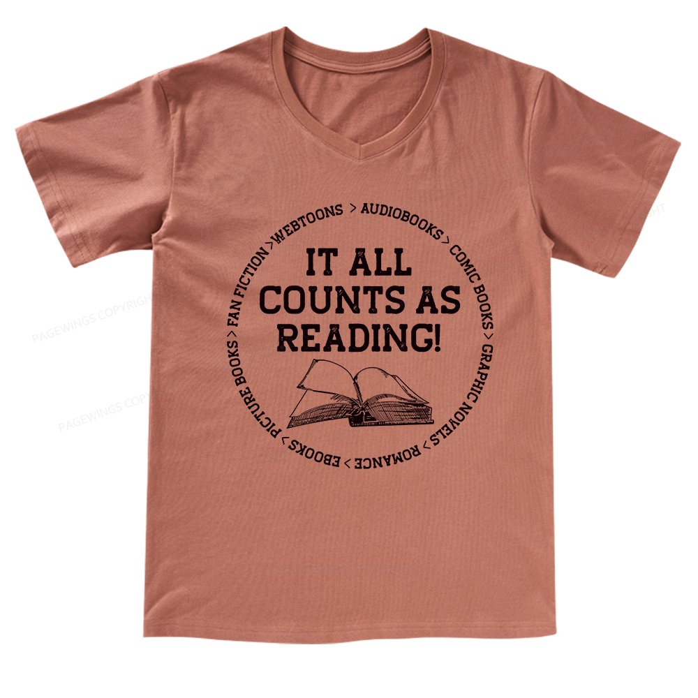 Pagewings It All Counts As Reading V-neck T-shirt