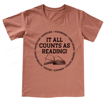 Pagewings It All Counts As Reading V-neck T-shirt