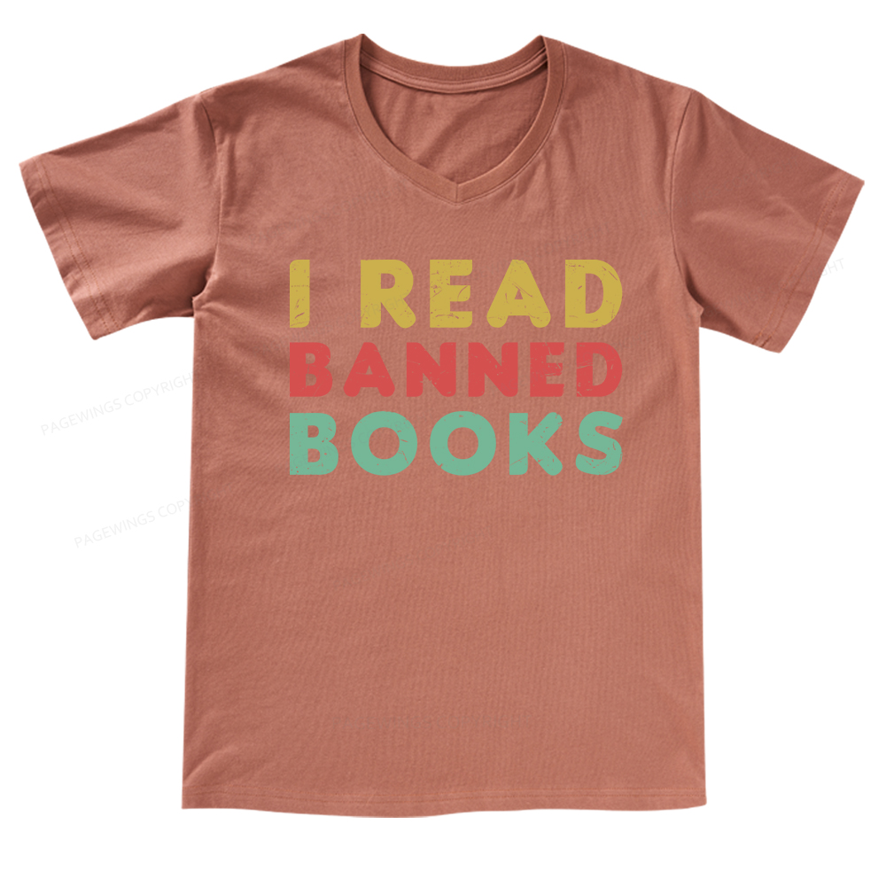 Pagewings Vintage I Read Banned Books Geek Readers T-Shirt V-neck T-shirt