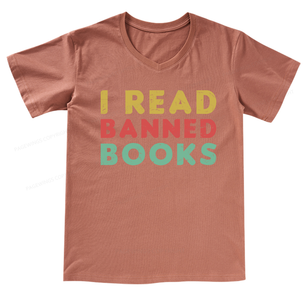 Pagewings Vintage I Read Banned Books Geek Readers T-Shirt V-neck T-shirt