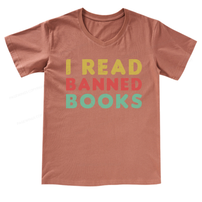 Pagewings Vintage I Read Banned Books Geek Readers T-Shirt V-neck T-shirt