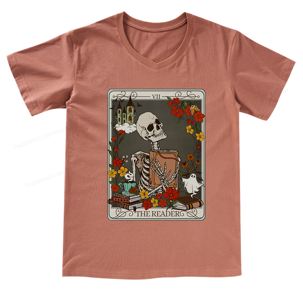 Pagewings The Reader Tarot Card TShirt Bookish Shirt V-neck T-shirt