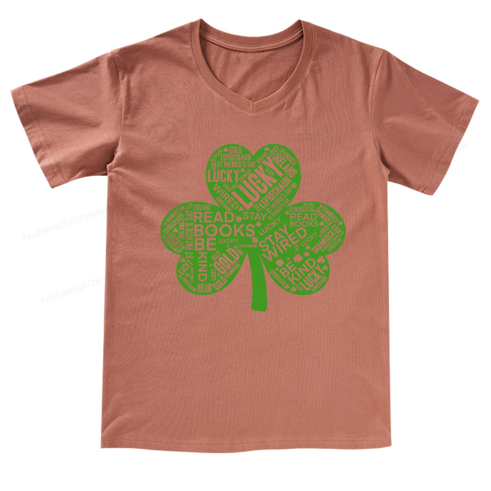 Pagewings St Patricks Day Shirt Lucky Reading Shirt V-neck T-shirt