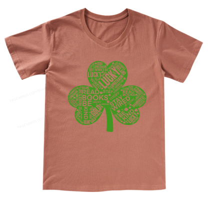 Pagewings St Patricks Day Shirt Lucky Reading Shirt V-neck T-shirt