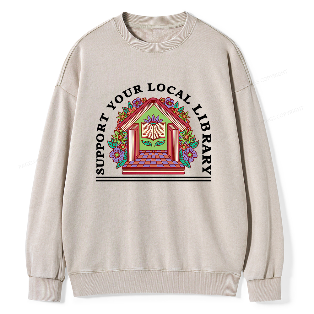 Pagewings Support Your Local Library Unisex Washed Sweatshirt
