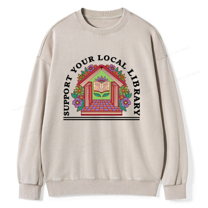 Pagewings Support Your Local Library Unisex Washed Sweatshirt
