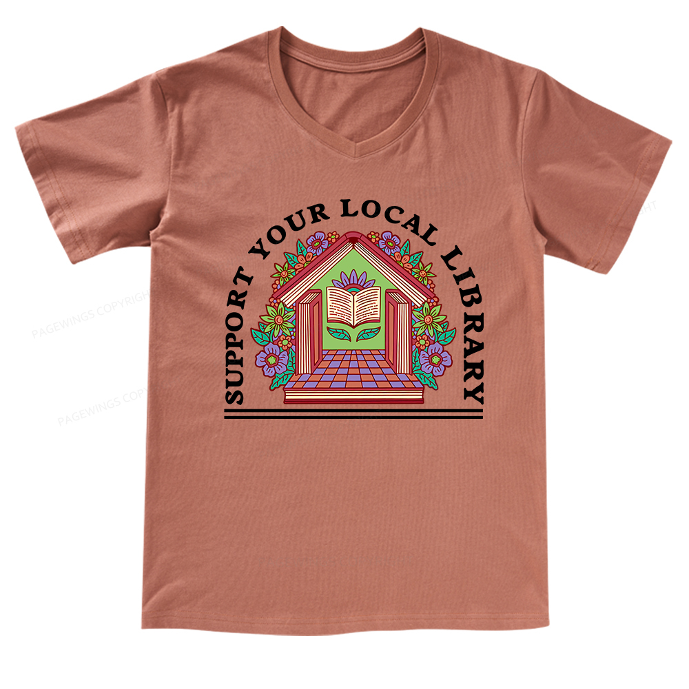 Pagewings Support Your Local Library V-neck T-shirt