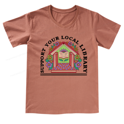 Pagewings Support Your Local Library V-neck T-shirt