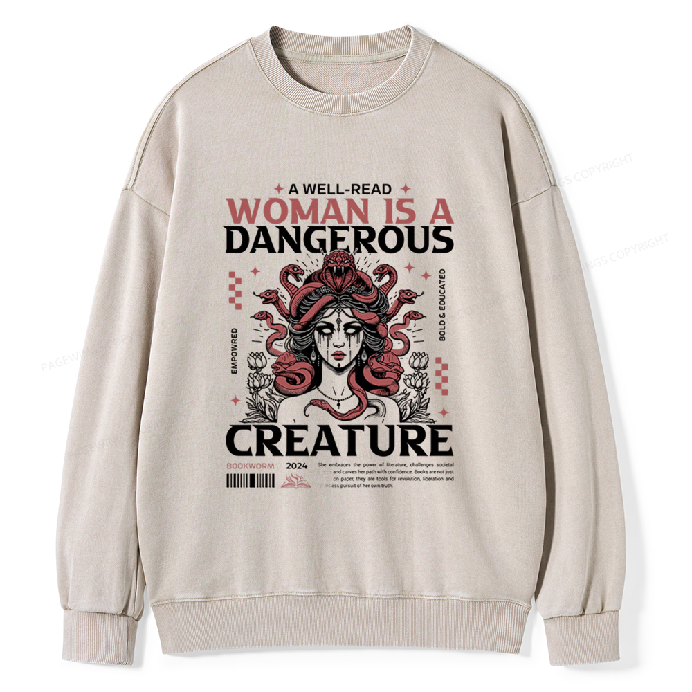 Pagewings A Well-Read Woman is A Dangerous Unisex Washed Sweatshirt