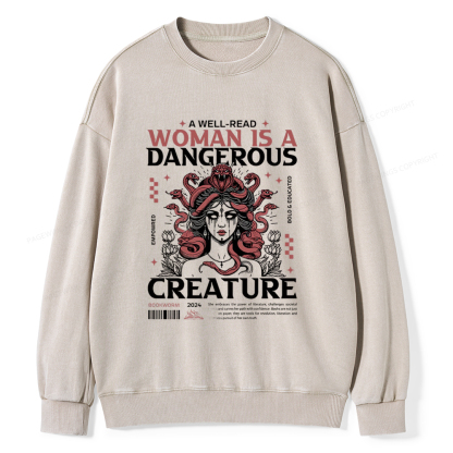 Pagewings A Well-Read Woman is A Dangerous Unisex Washed Sweatshirt