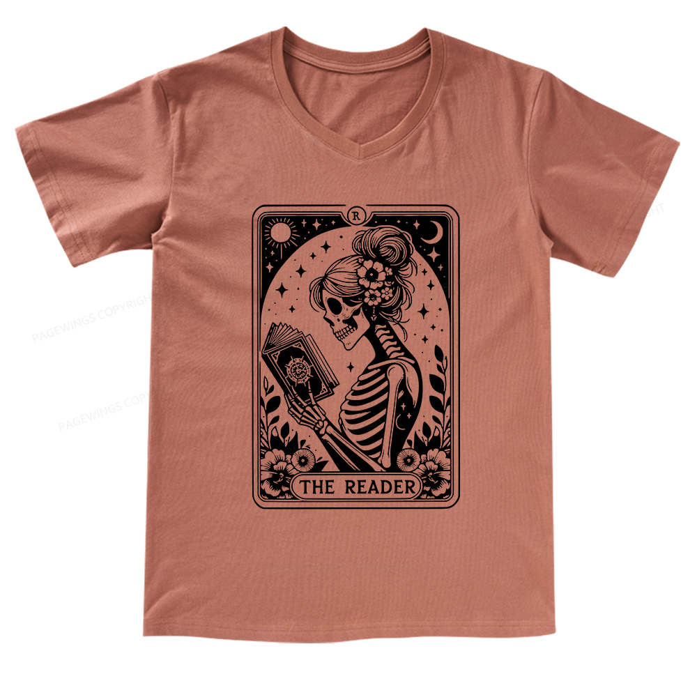Pagewings Tarot Lover Gift Halloween Skeleton Tee V-neck T-shirt