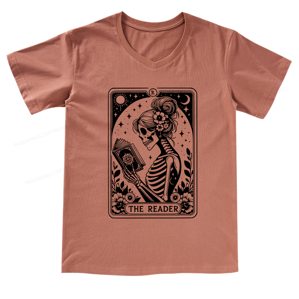Pagewings Tarot Lover Gift Halloween Skeleton Tee V-neck T-shirt