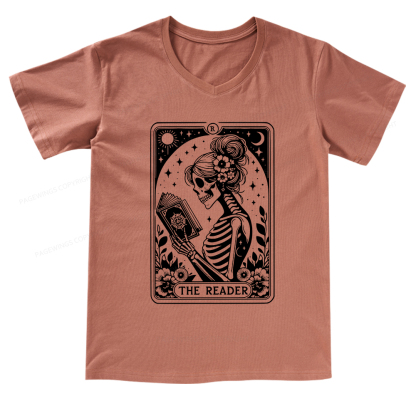 Pagewings Tarot Lover Gift Halloween Skeleton Tee V-neck T-shirt