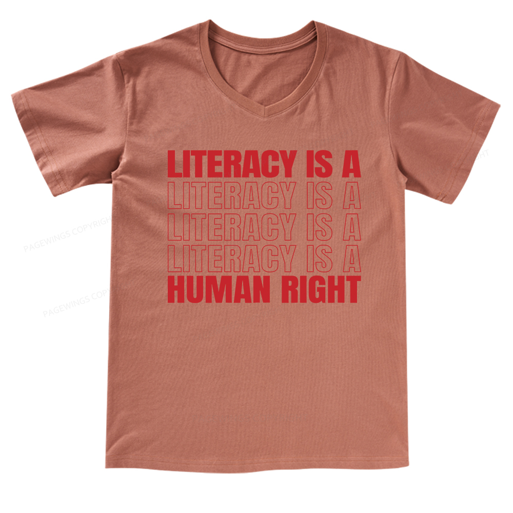 Pagewings Literacy Is A Human Right V-neck T-shirt